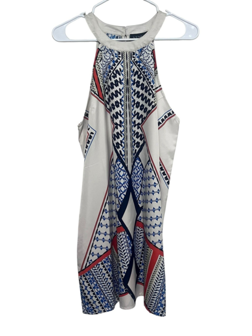 Venus Halter Slip Dress Large Geometric Artsy Multicolor Cocktail Cruise Resort